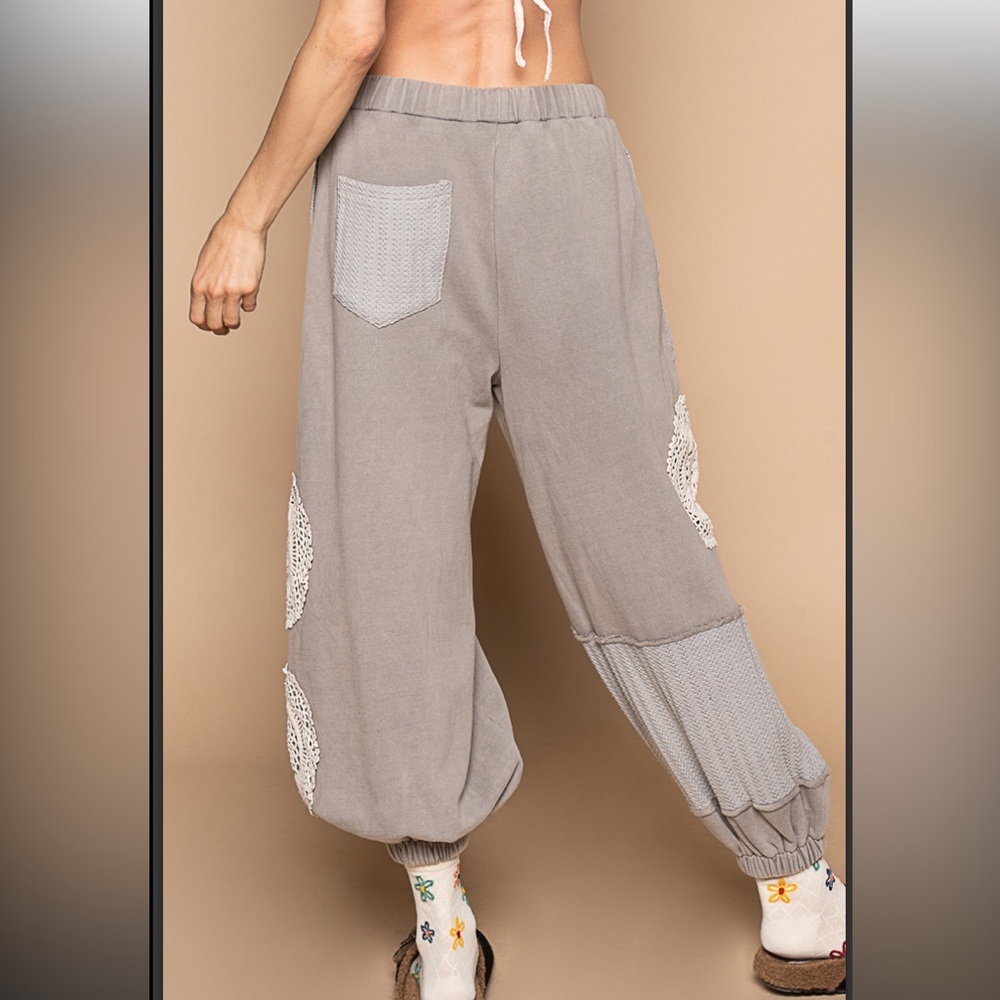 POL Gray Patchwork Crochet Harem Pants - image 2